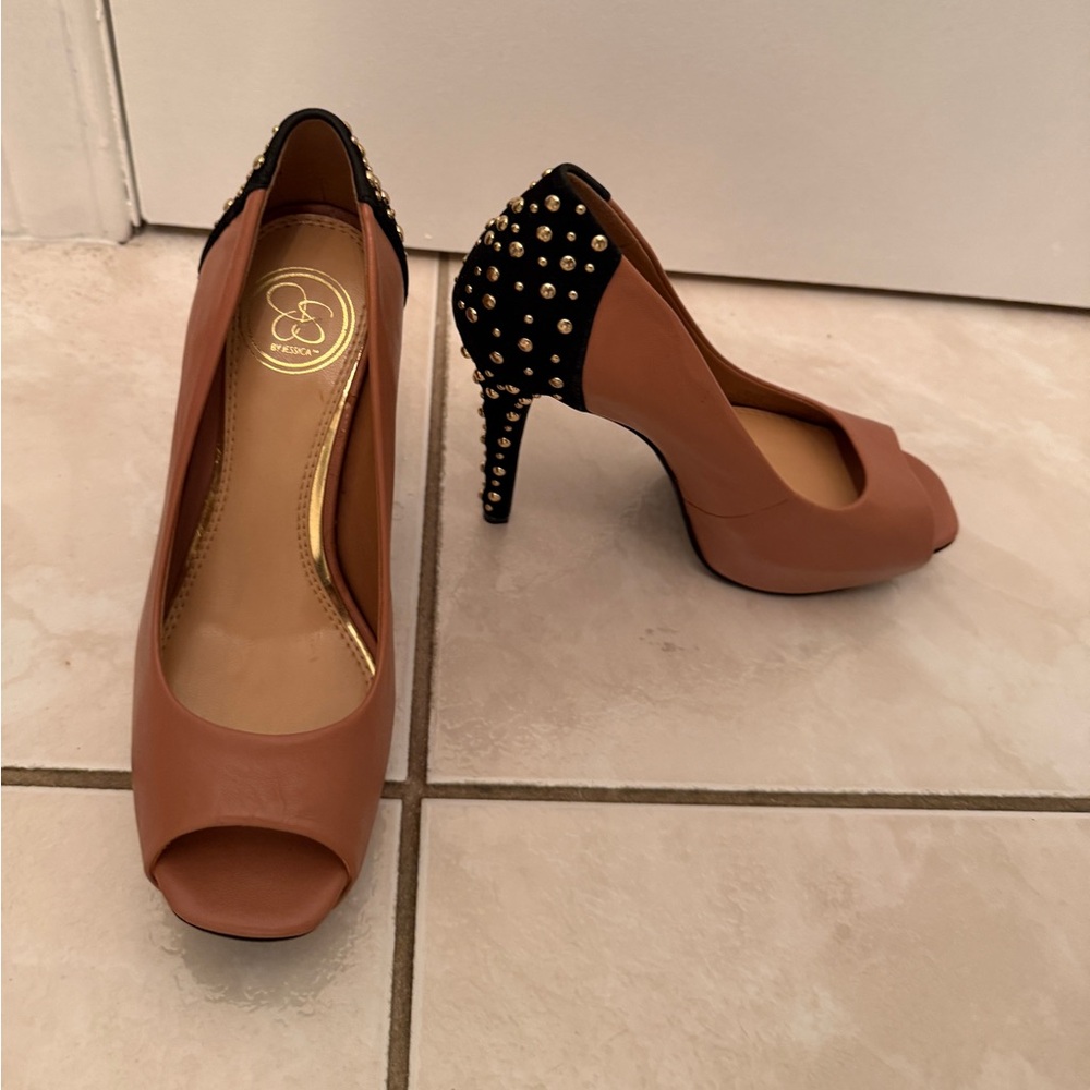 Jessica Simpson Peep-Toe Heels with Studded Detail